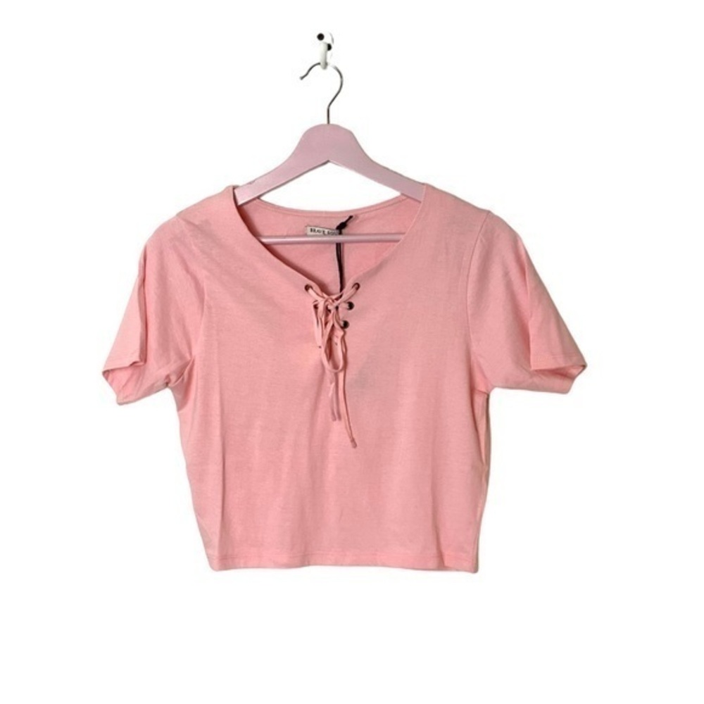 Barbiecore crop top t-shirt‎ top pink lace up